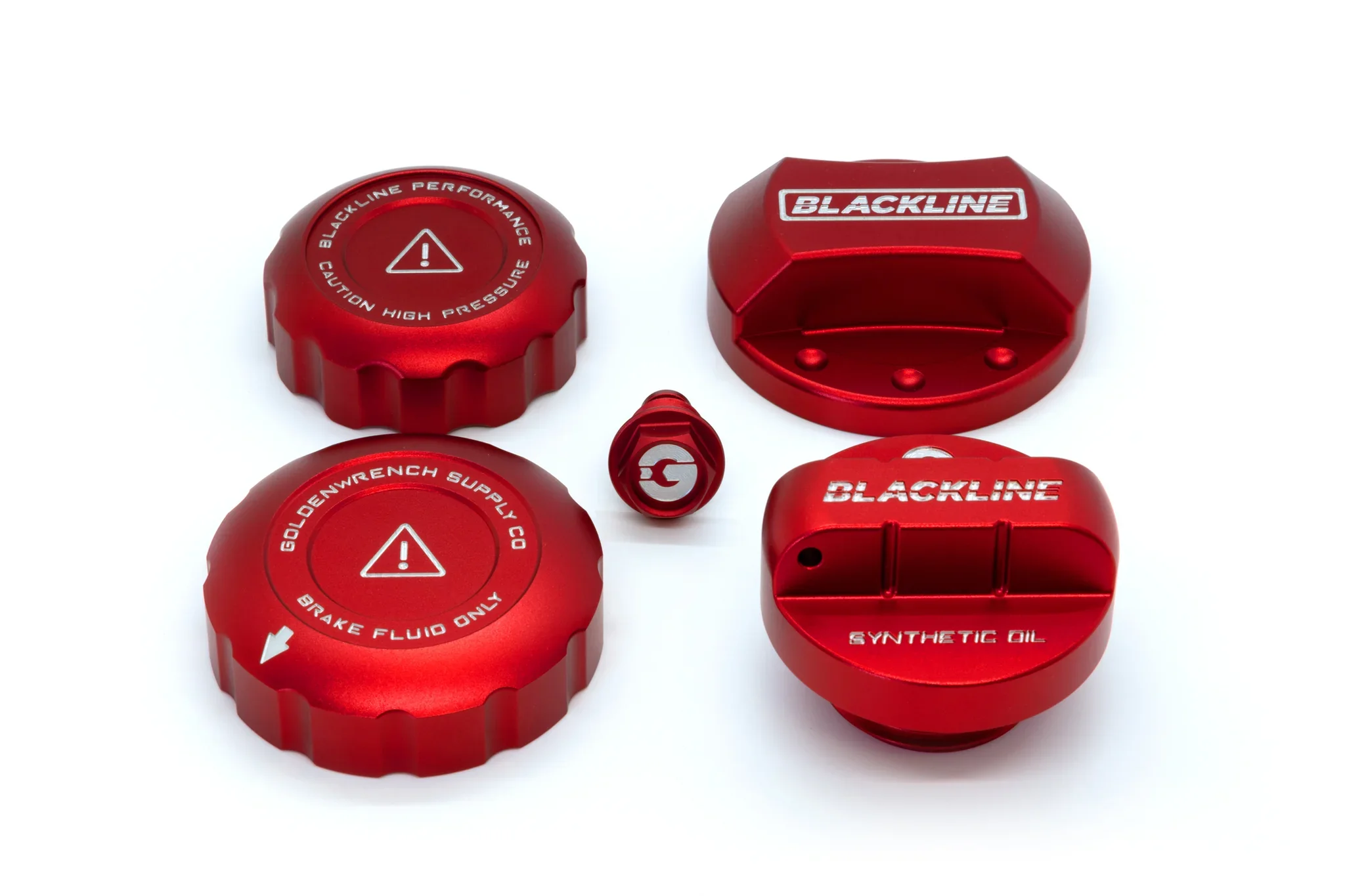 Toyota 2020+ G16E-GTS Engine – GR Corolla / GR Yaris – BLACKLINE Performance Cap Set (Oil Cap / Coolant Cap / Coolant Bleeder Screw / Brake Master Cylinder Cap / Fuel Cap) alt